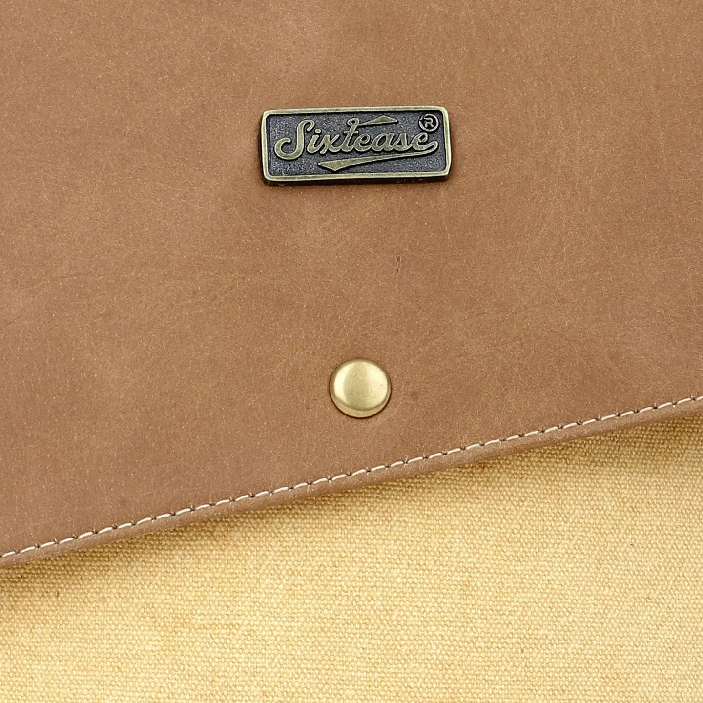 Canvas + Leather Colorblock Crossbody Bag - Tan