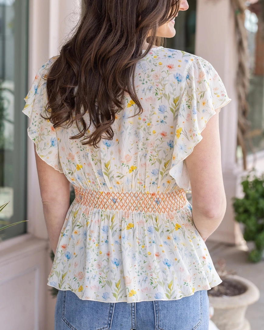 Floral Smocked Flutter Sleeve Top
