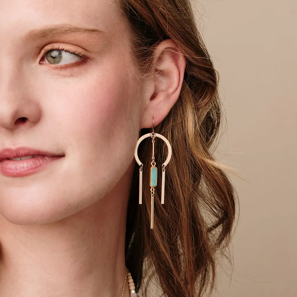 Stone Dream Catcher Earrings Turquoise Gold