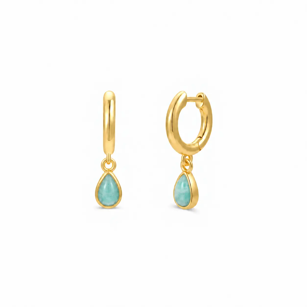 Amazonite Teardrop Charm Hoop Earrings