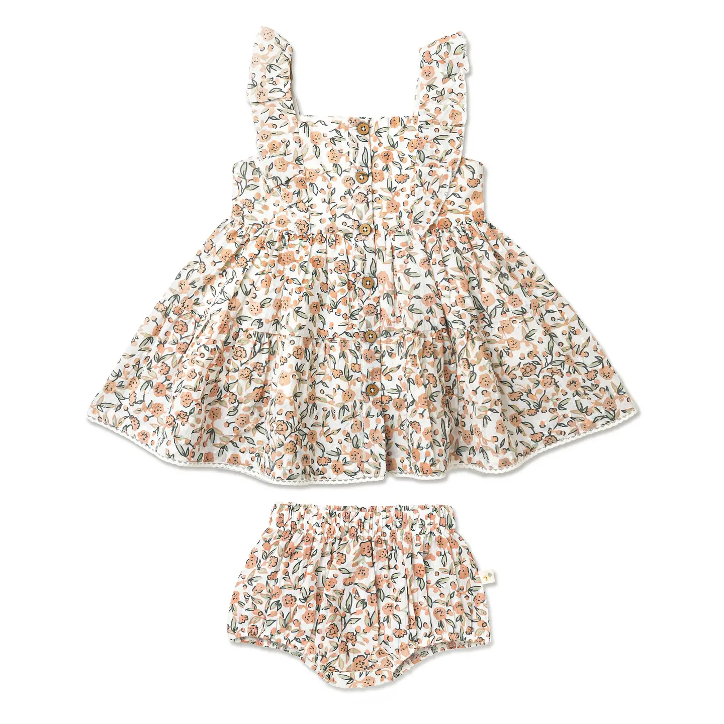 Baby Organic Button Flutter Dress - Magnolia