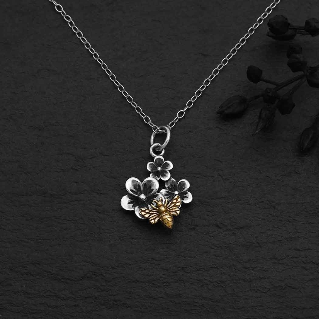 Cherry Blossom & Bronze Bee Necklace