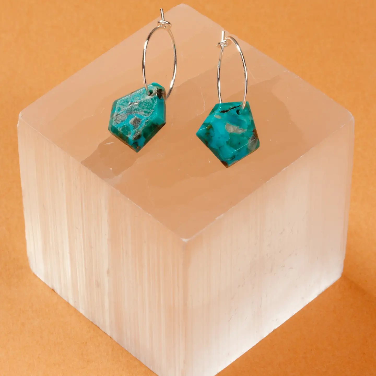 Geometry Mini Hoop Earrings Silver Turquoise