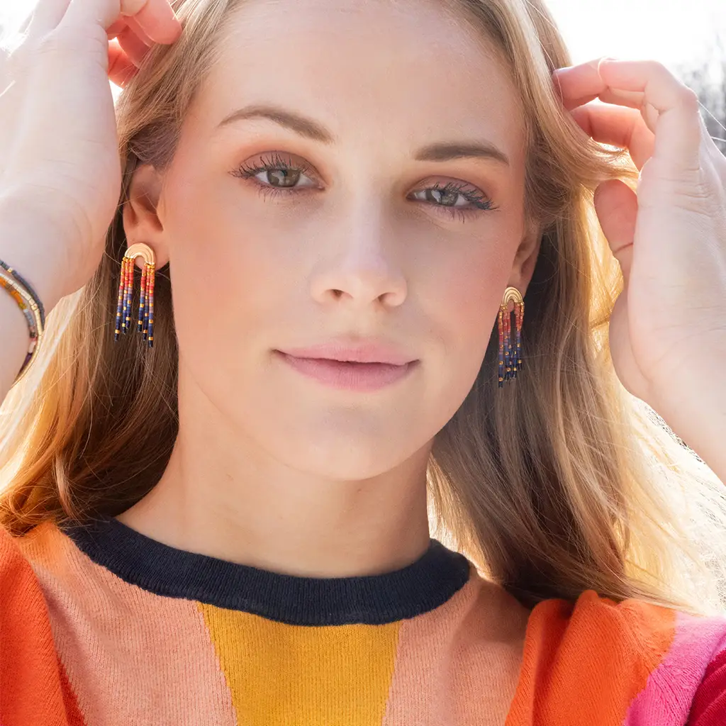 Miyuki Fringe Earrings Rainbow Multi