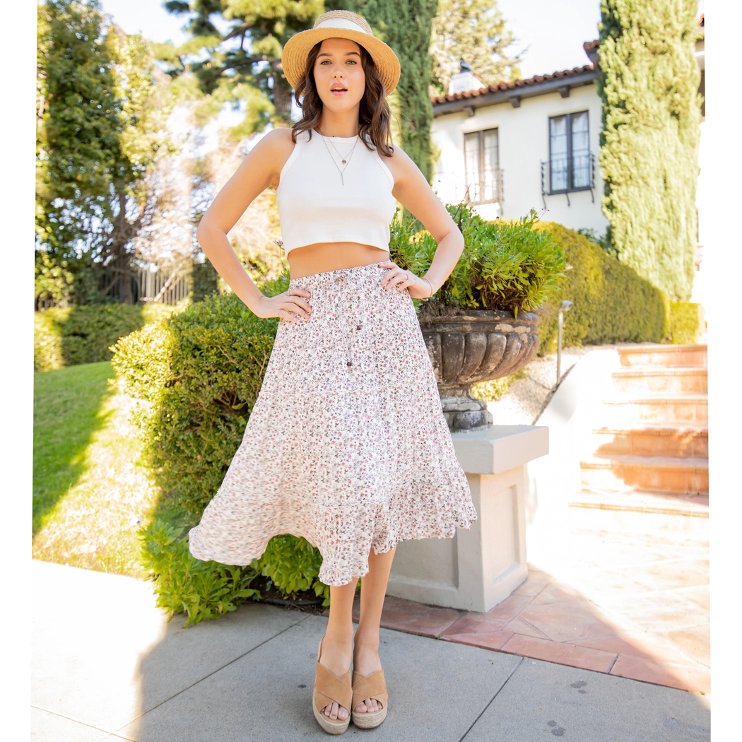 Ditsy Floral Tiered Midi Skirt
