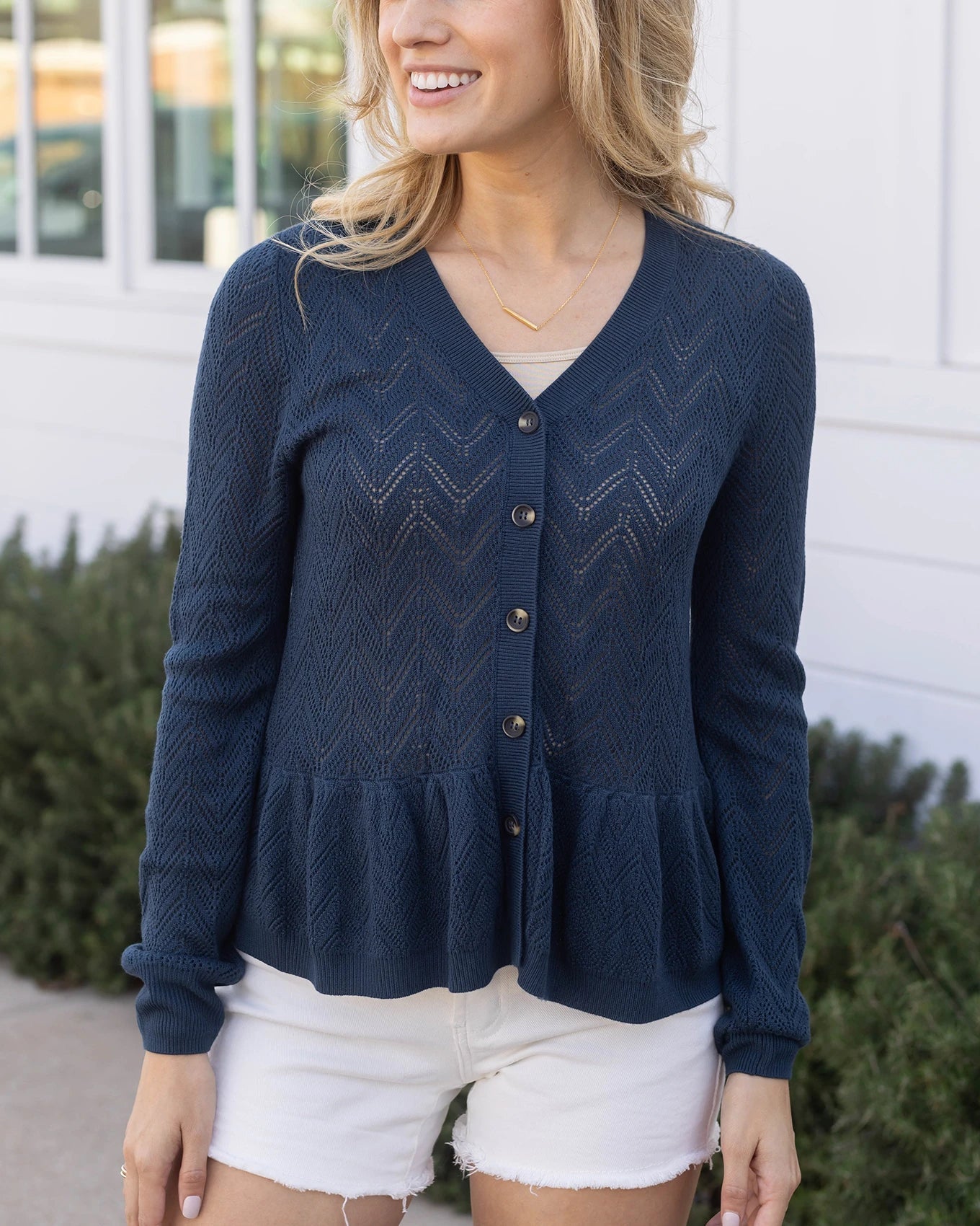 Pointelle Peplum Cardigan