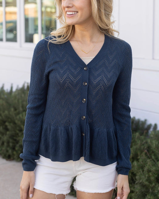Pointelle Peplum Cardigan