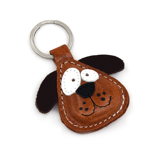 Brown Dog Head Leather Keychain