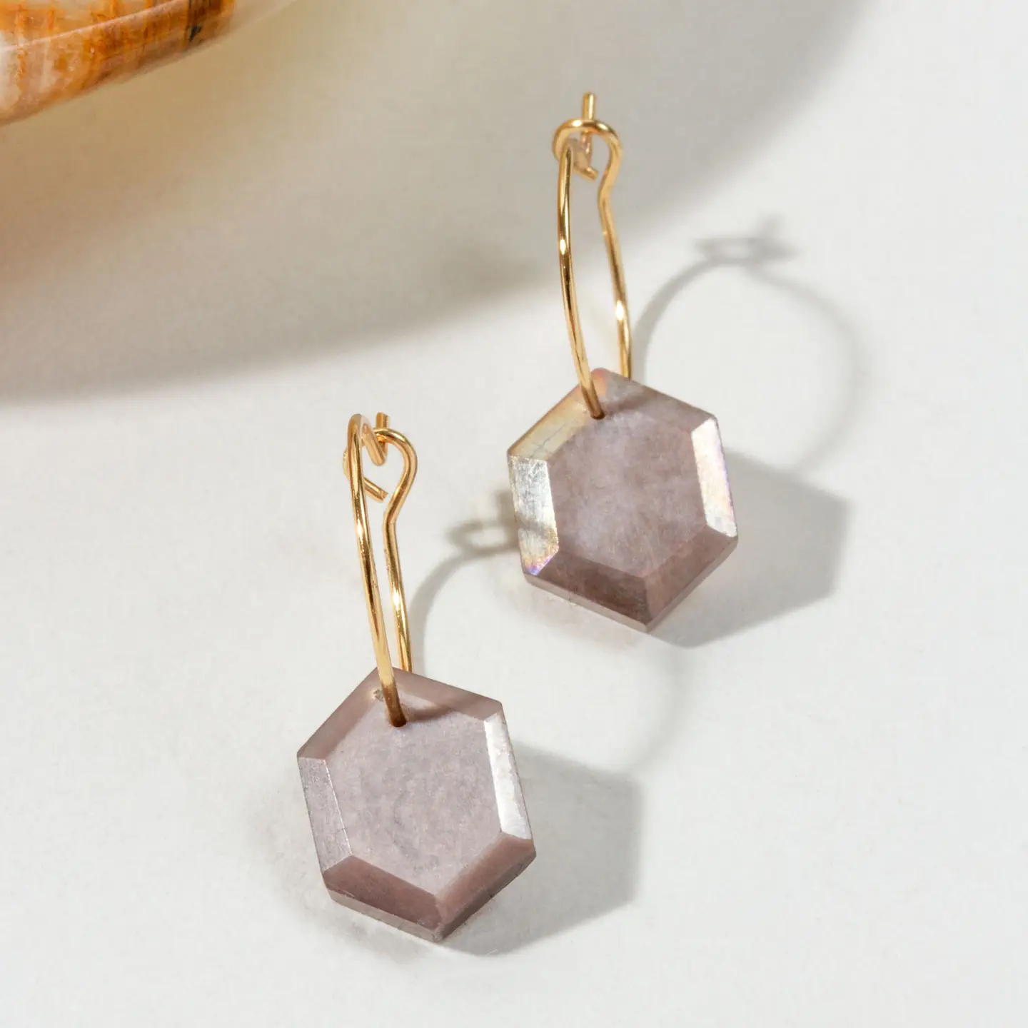 Geometry Mini Hoop Earrings - Coffee Moonstone