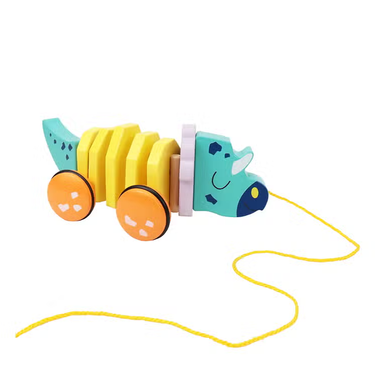Wood Triceratops Pull Along Toy