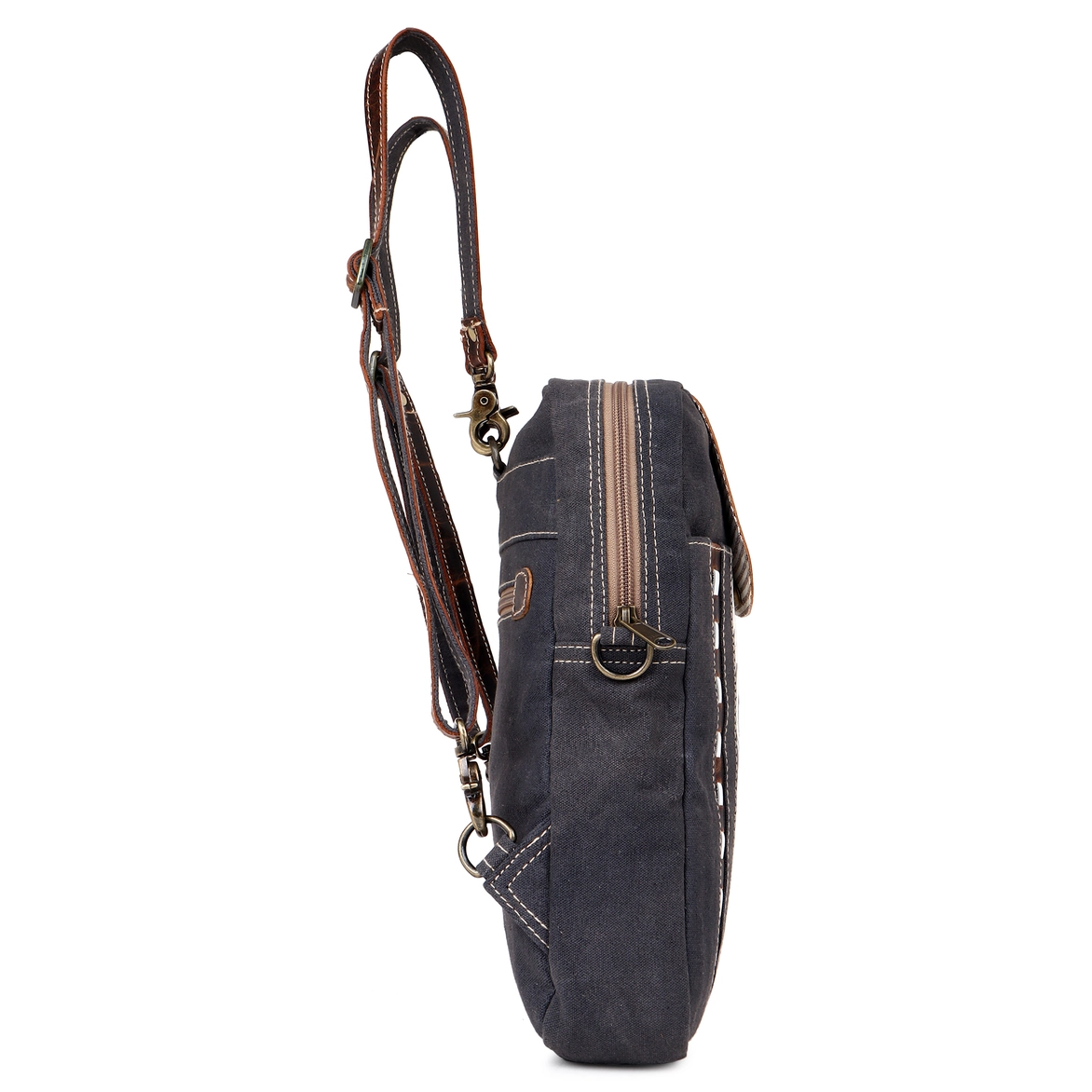Black/White Canvas + Leather Backpack