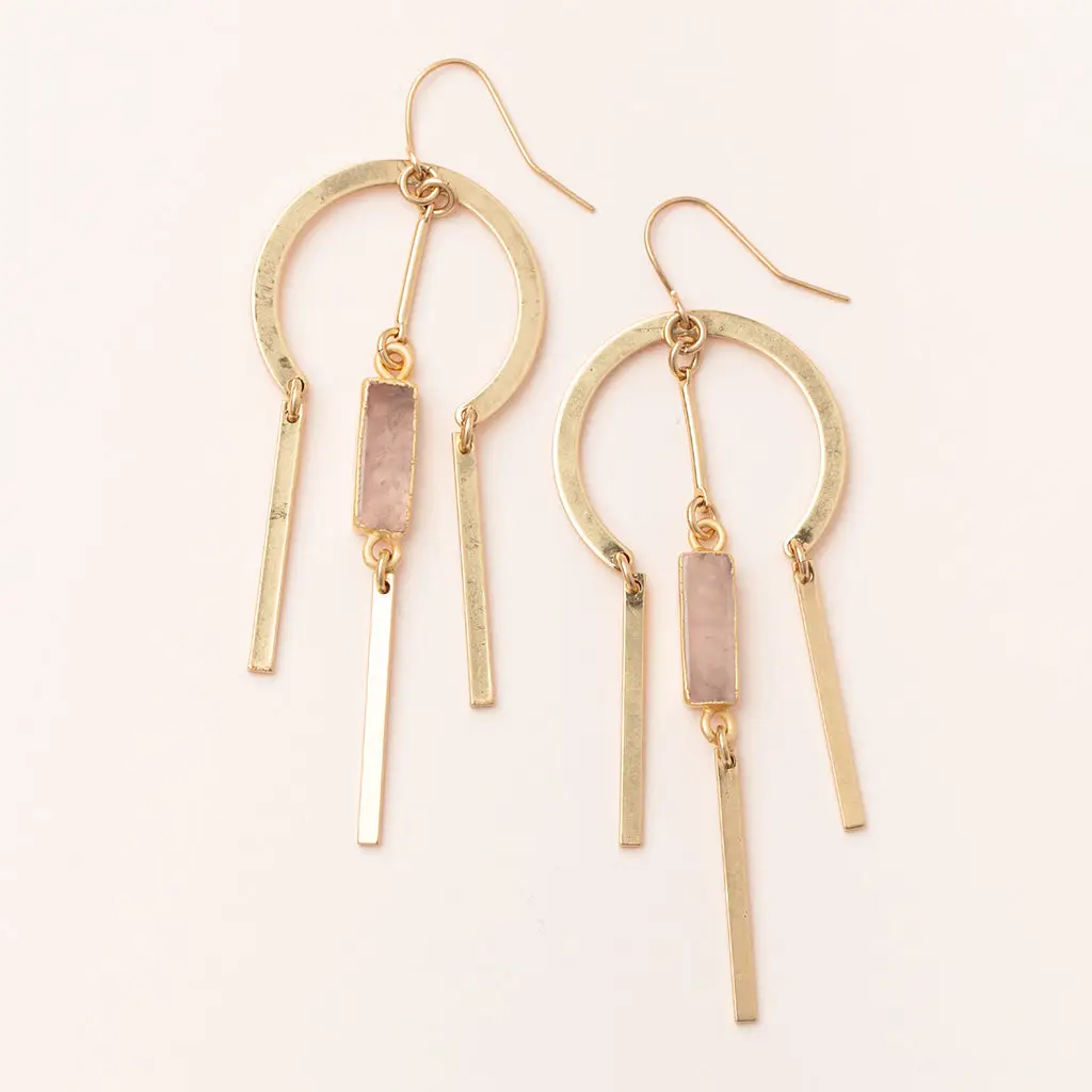 Stone Dream Catcher Earrings Rose Quartz Gold