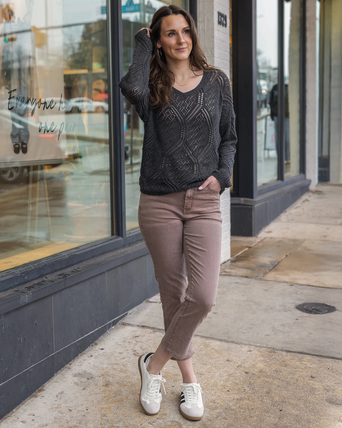 V-Neck Pointelle Sweater