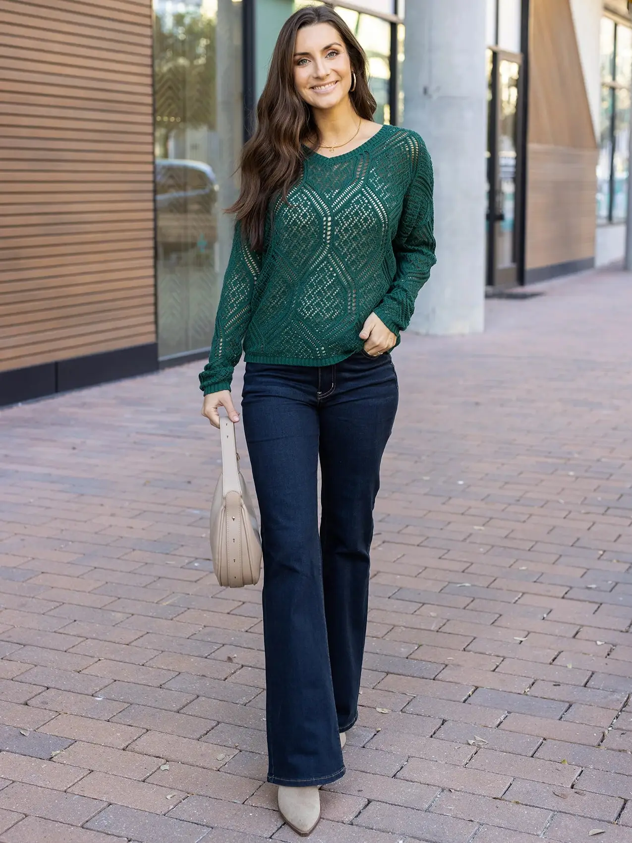 V-Neck Pointelle Sweater