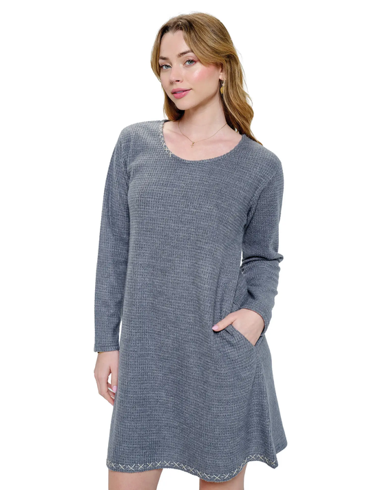 Cozy Ribbed Hand Stitch Accents Dress