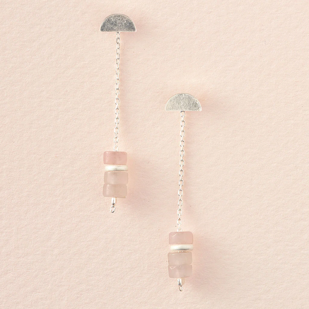 Stone Meteor Threaded Earrings - Rose Quartz