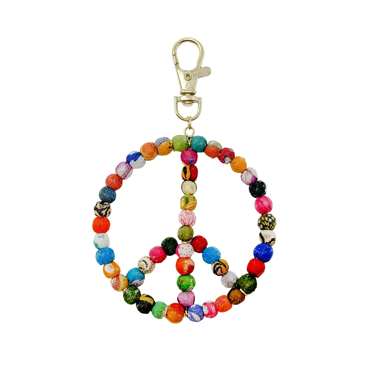 Kantha Peace Sign Keychain Bag Clip