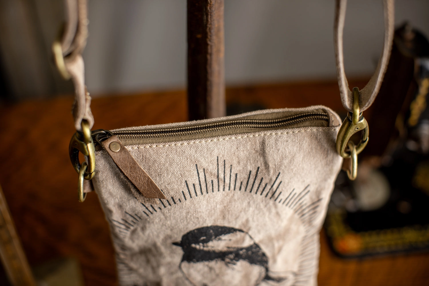 Chickadee Sunshine Upcycled Canvas Small Sling Bag