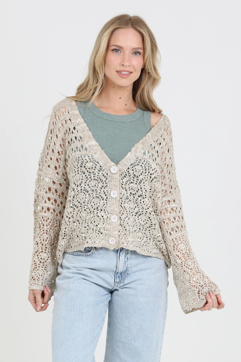 Open Knit Cardigan Sweater
