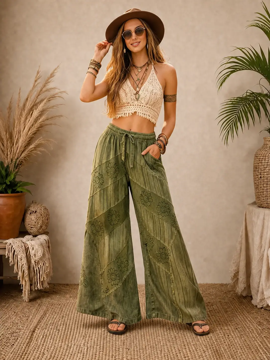 Diagonal Patchwork Palazzo Pants