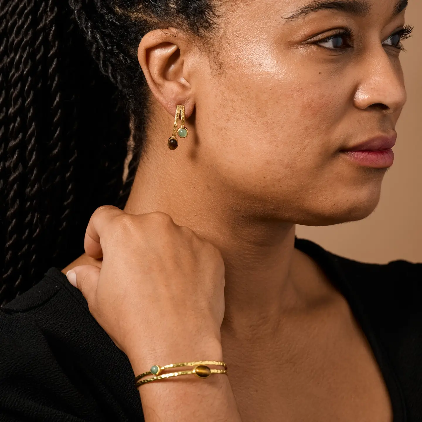 Sanja Tiger + Glass Stone Post Earrings