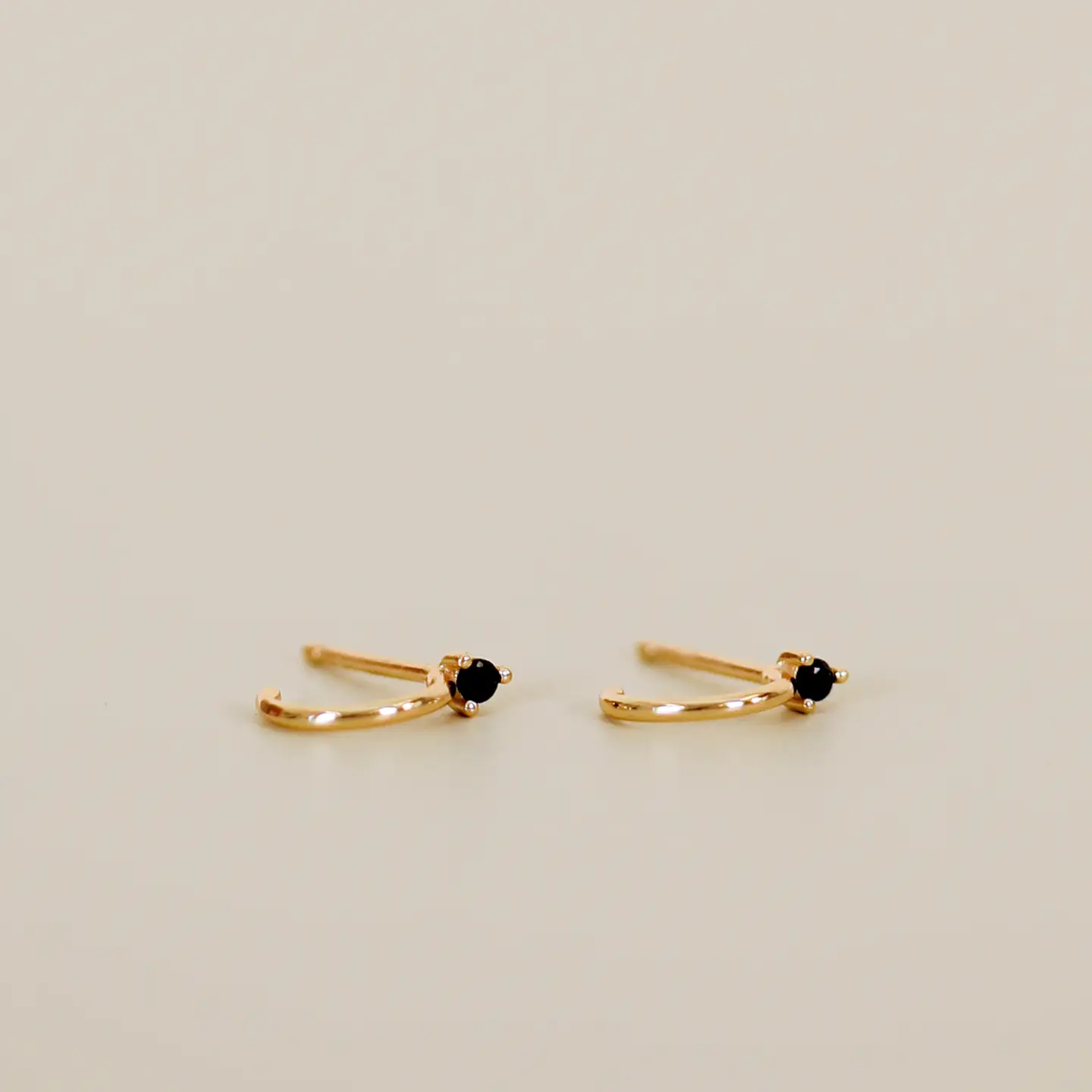 Open Mini Hoop Earrings Black CZ