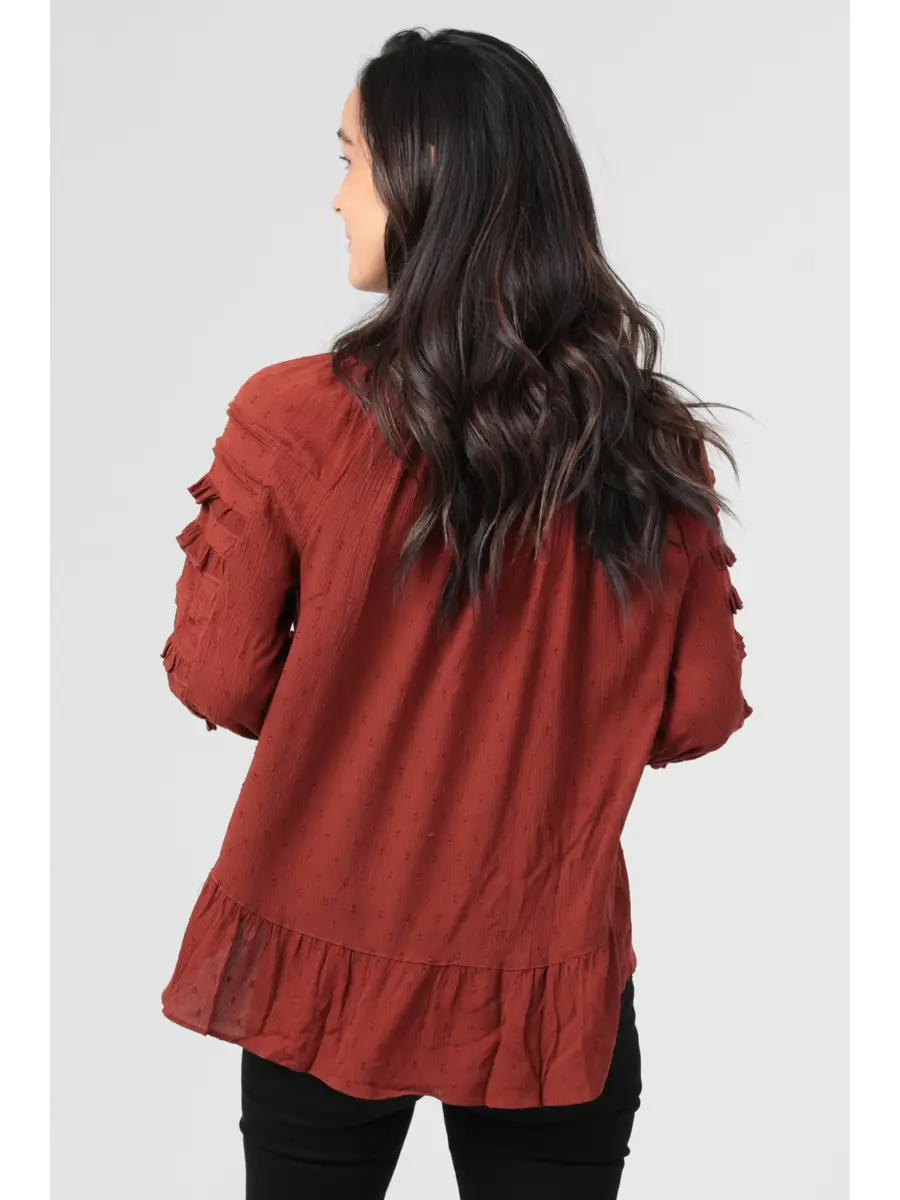 Swiss Dot Ruffle Sleeve Top