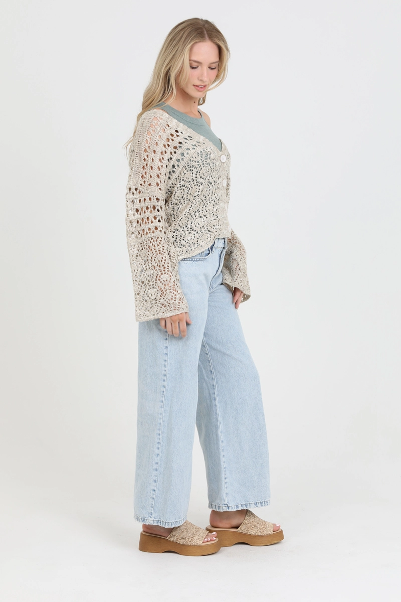 Open Knit Cardigan Sweater
