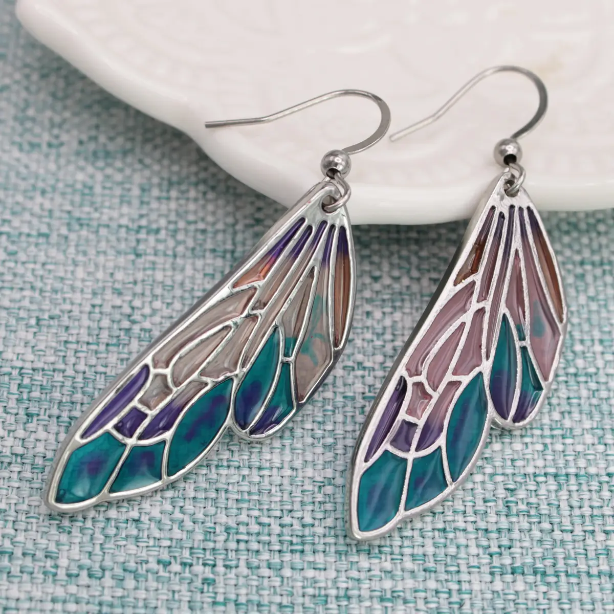 Stained Glass Look Butterfly Wing Earrings