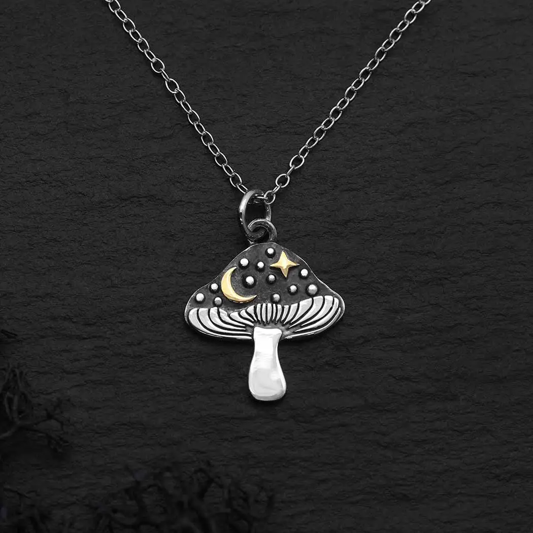 Mushroom w/ Bronze Star + Moon Necklace