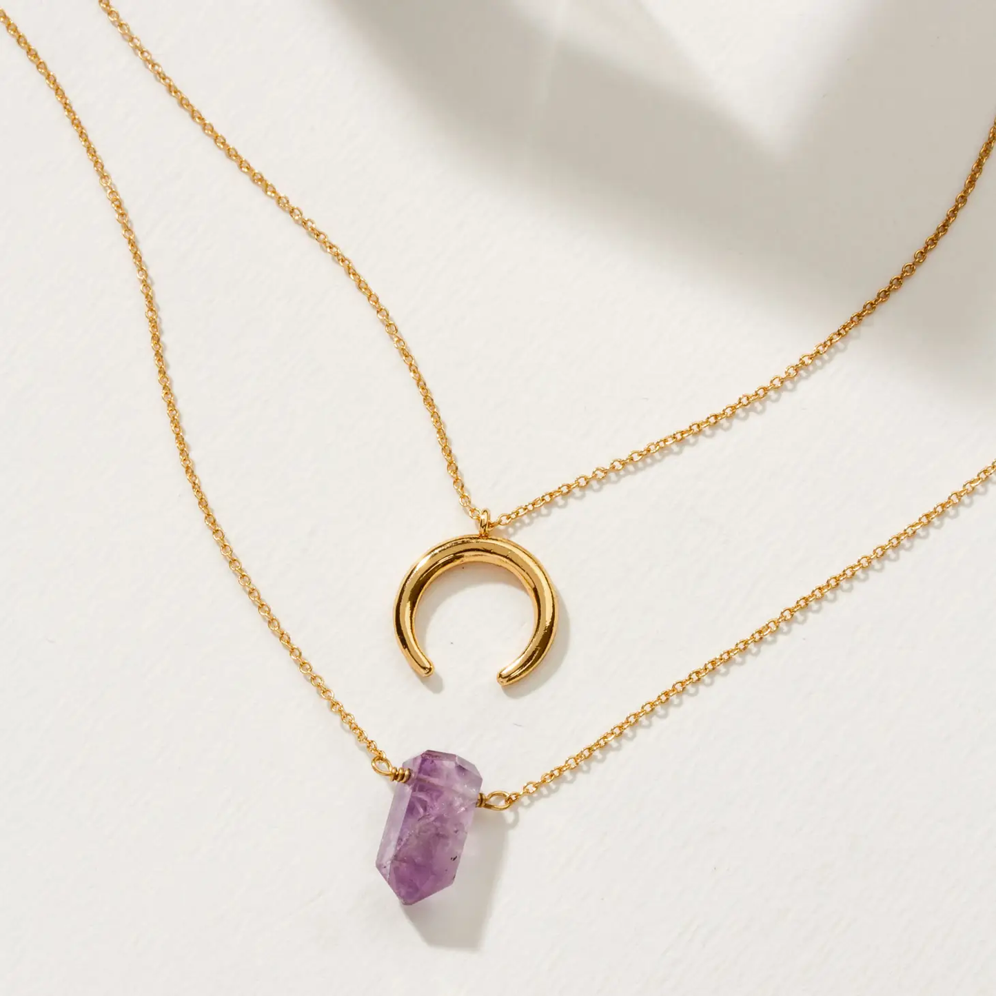 Gemstone Point Necklace Set Amethyst