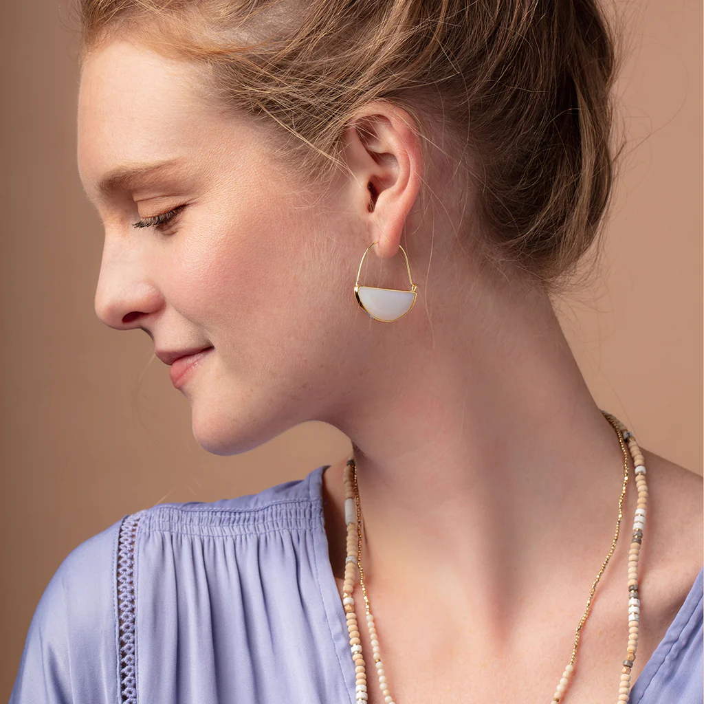 Stone Prism Hoop Earrings Opalite Gold