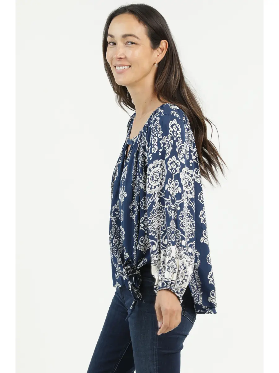 Printed Blouse w/ Side Waist Tie