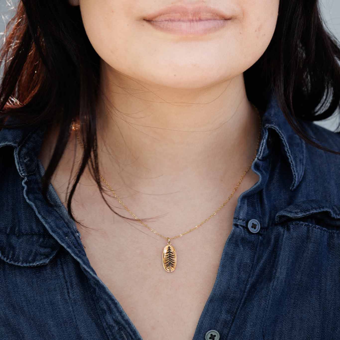 Bronze Oval Pine Tree Necklace