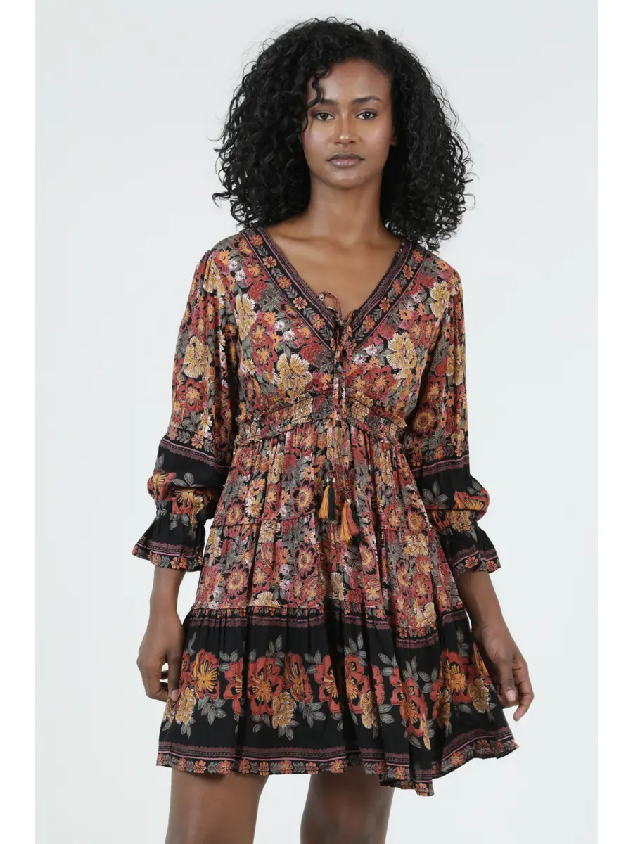 Floral V-Neck Long Sleeve Dress