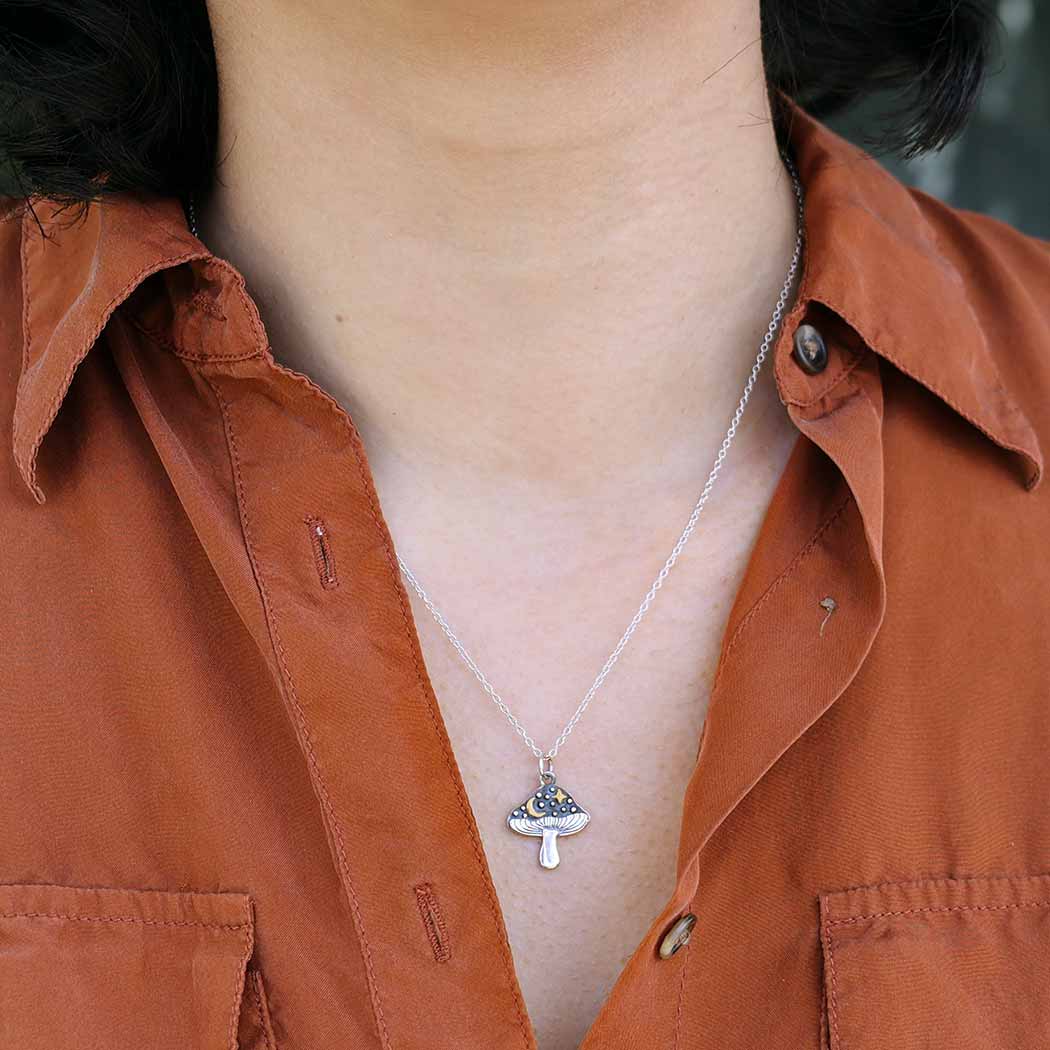 Mushroom w/ Bronze Star + Moon Necklace