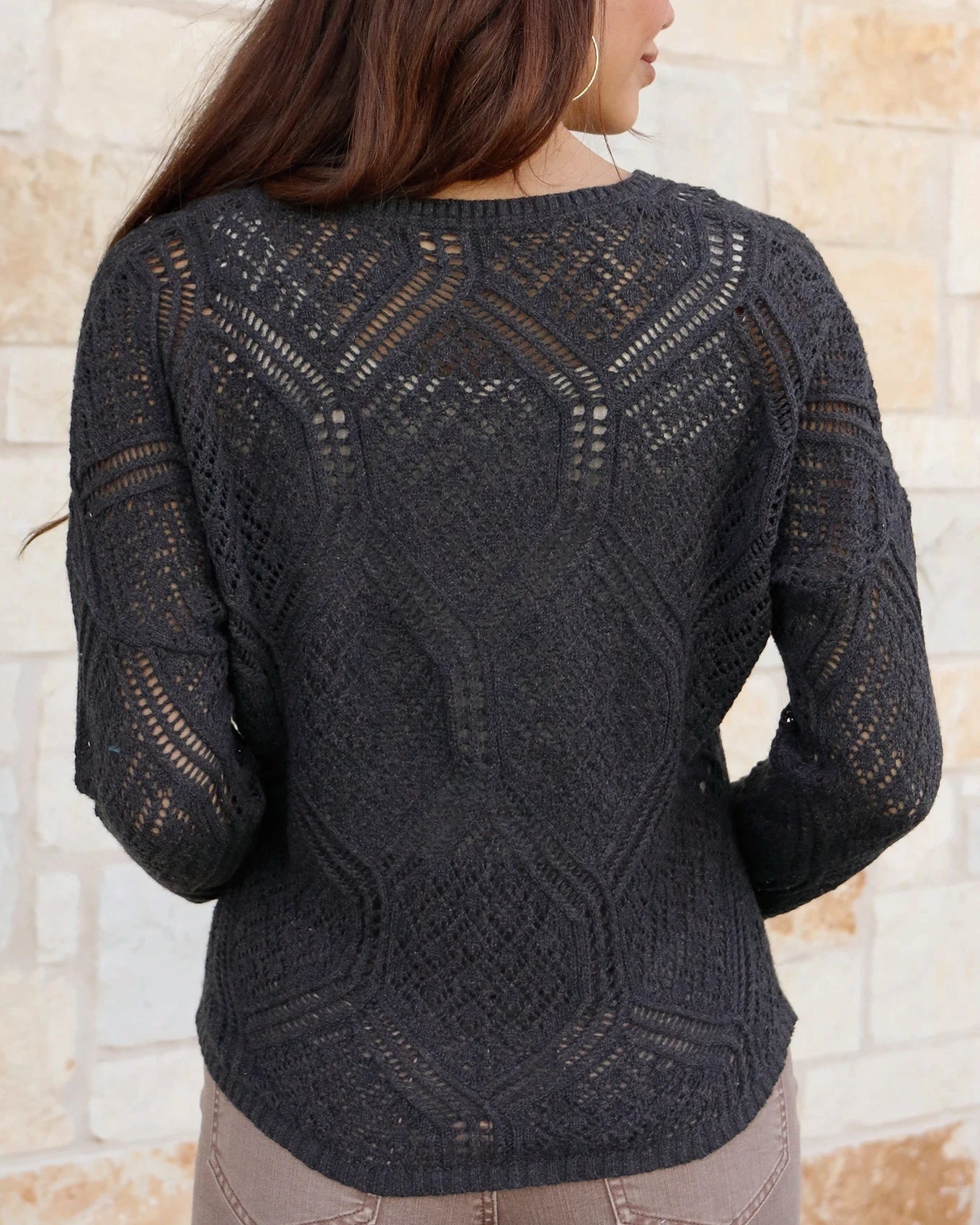 V-Neck Pointelle Sweater