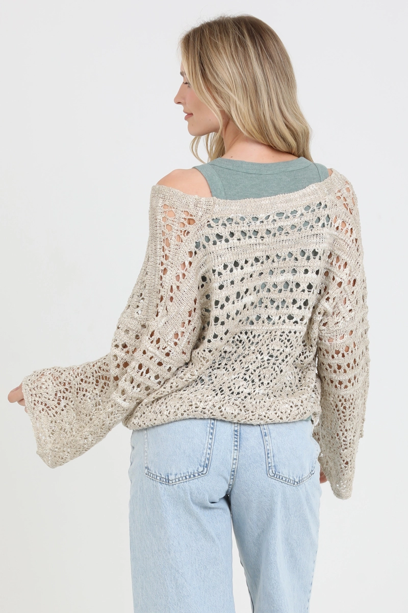 Open Knit Cardigan Sweater