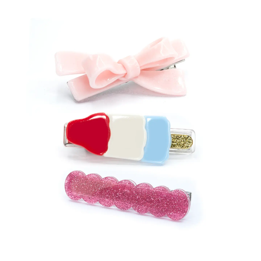 Popsicle & Pink Bow Alligator Hair Clips