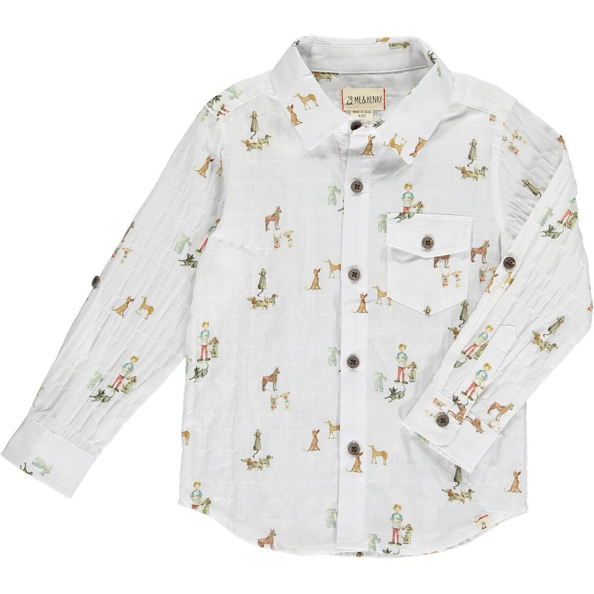 Boys Henry Dog Print Button Down Shirt