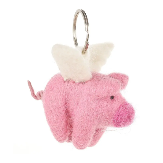 Felted Flying Pig Keychain