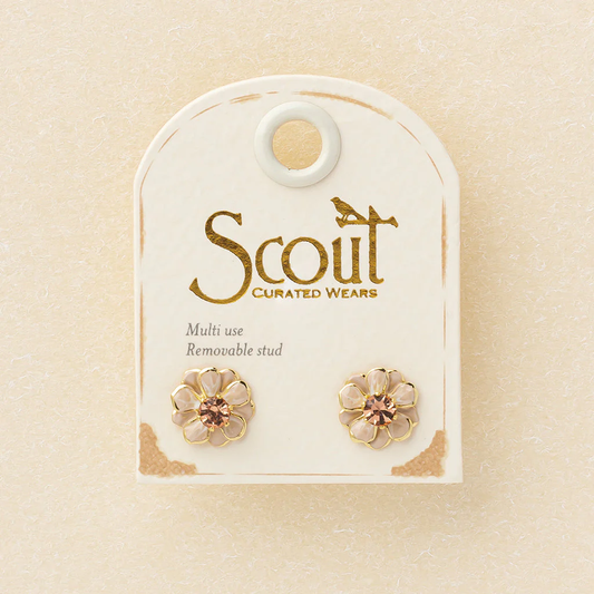 Enamel Flower Small Earrings Ivory/Gold