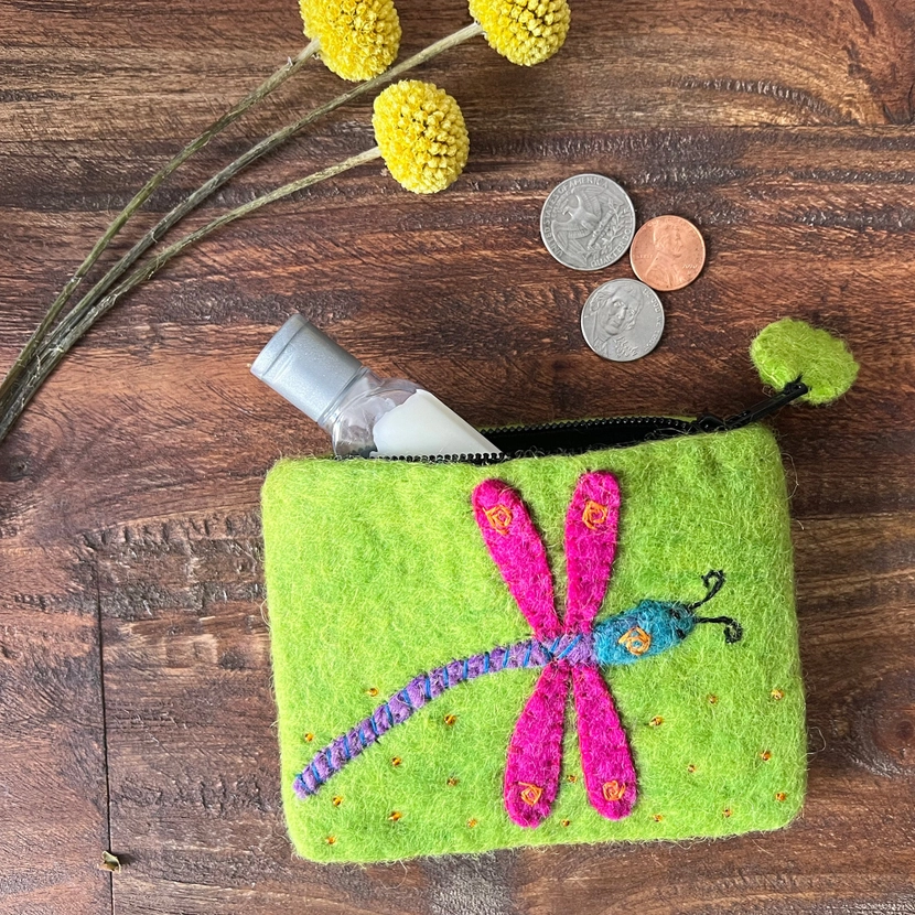 Dragonfly Felted Coin Purse