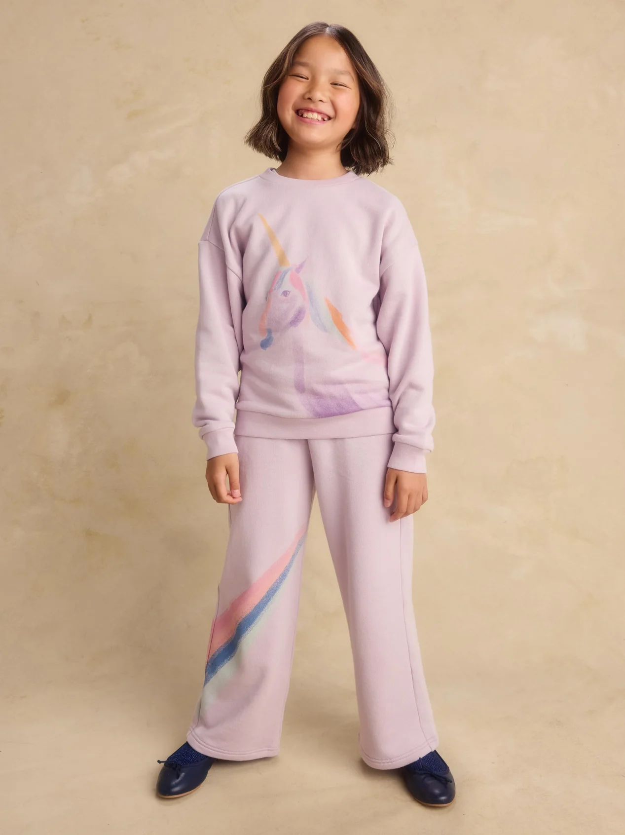 Girls Rainbow Wide Leg French Terry Pants