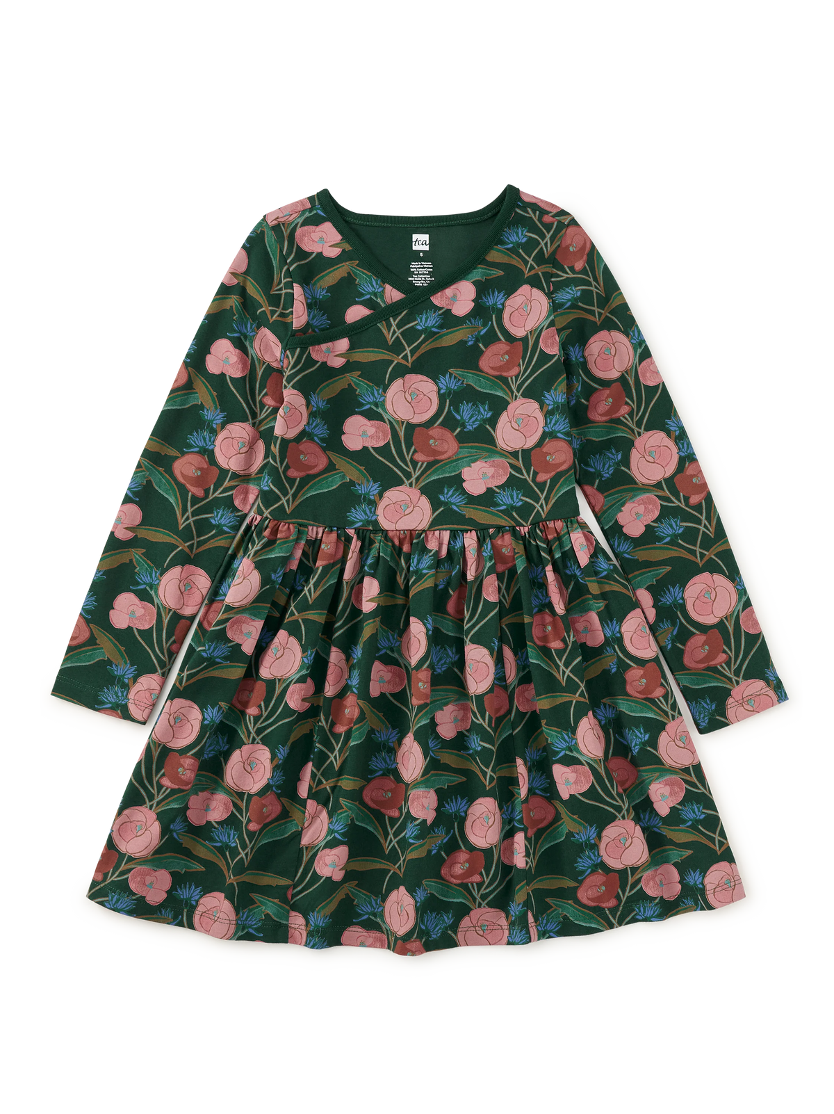 Girls Vintage English Floral Wrap Neck Dress