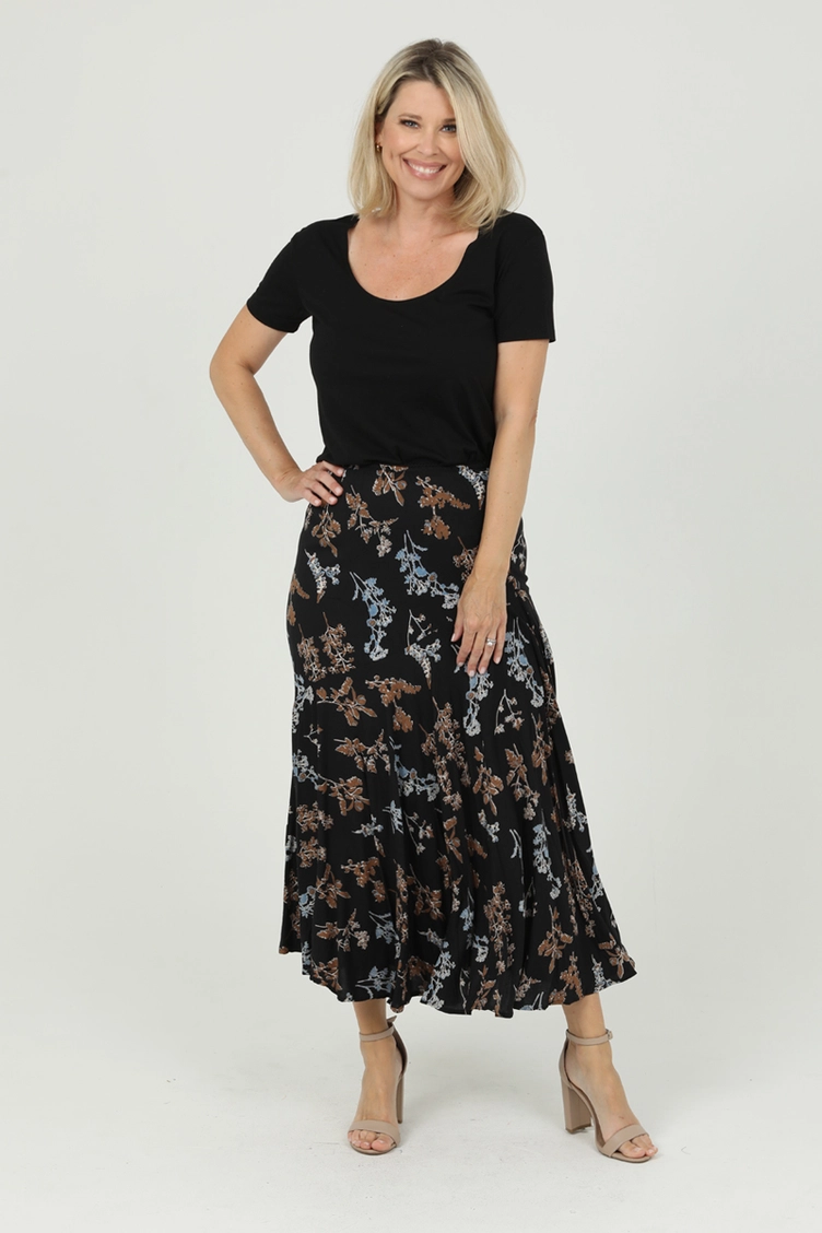 Black Floral Print Skirt