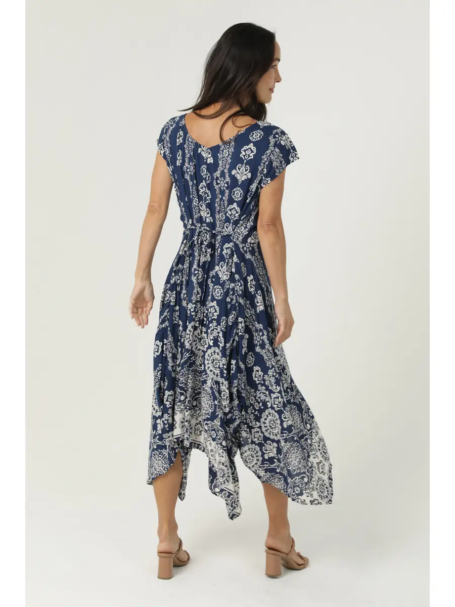 V-Neck Lace Trim Hanky Hem Dress