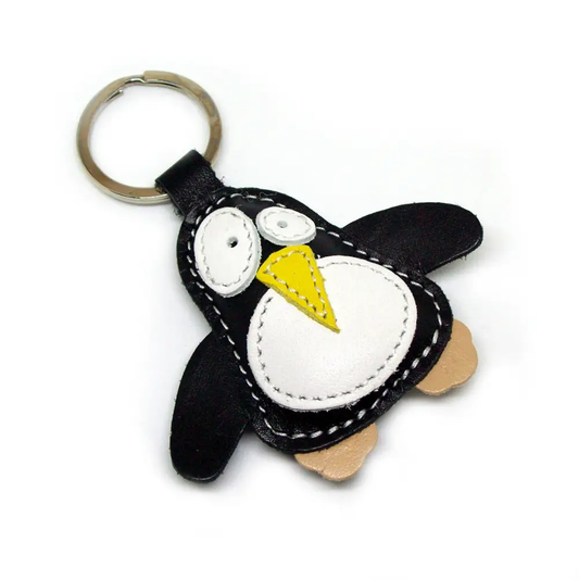 Cute Penguin Leather Keychain