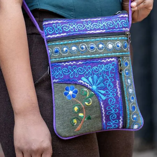 Embroidered Passport Bag Vertical Zip