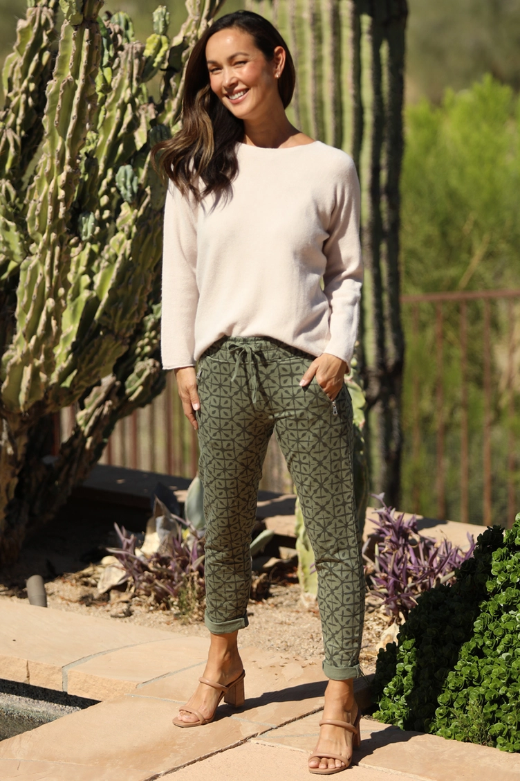 Geometric Printed Joggers w/ Zipper Pocket